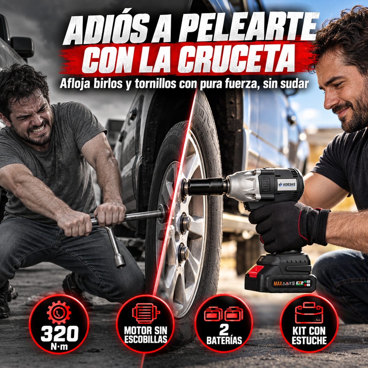 Llave de Impacto Inalámbrica 320 N·m con 2 Baterías y Estuche + ENVIO GRATIS + REGALO