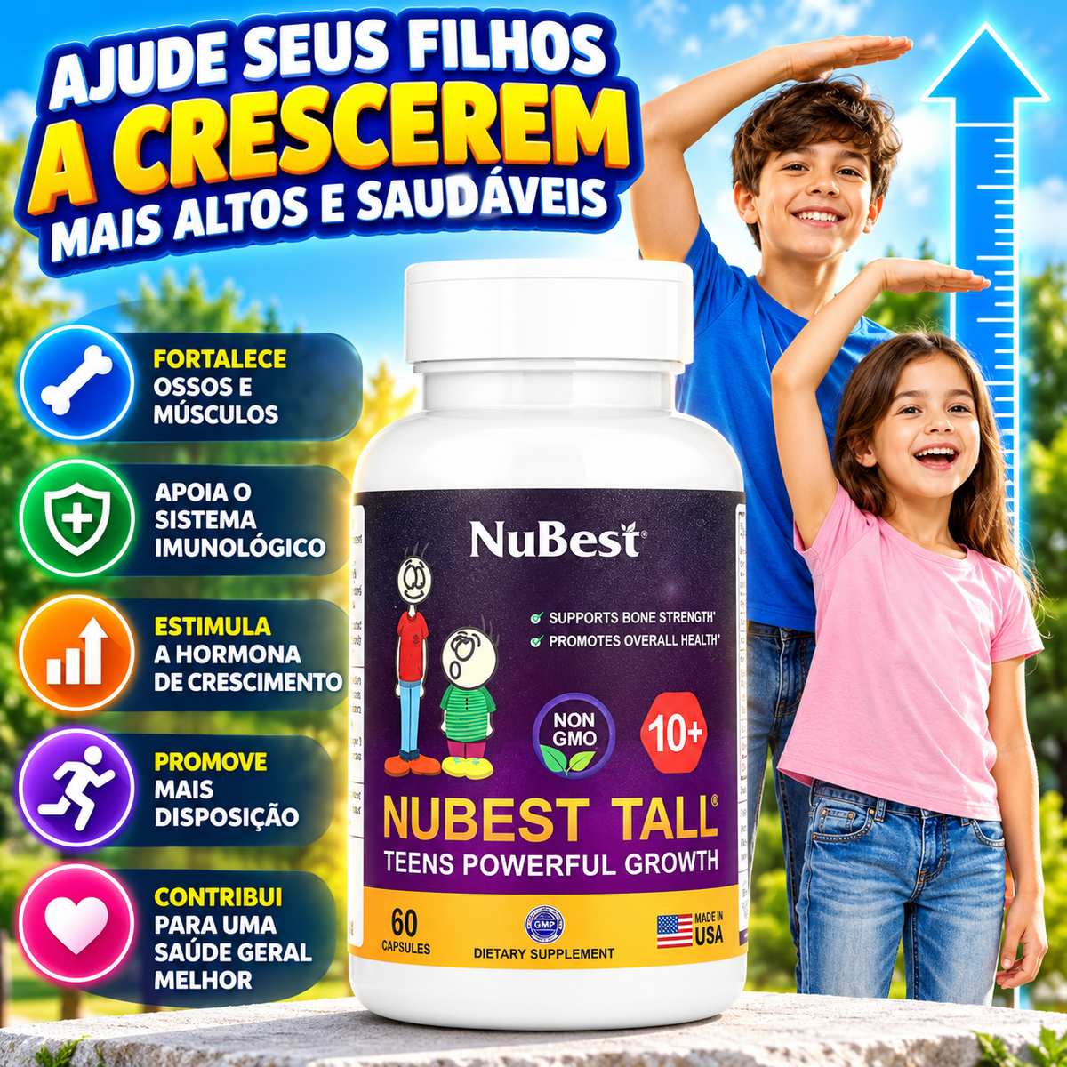 NuBest Tall 10+ | Suplemento Nutricional para Niños y Adolescentes – 60 Cápsulas + ENVIO GRATIS + REGALO