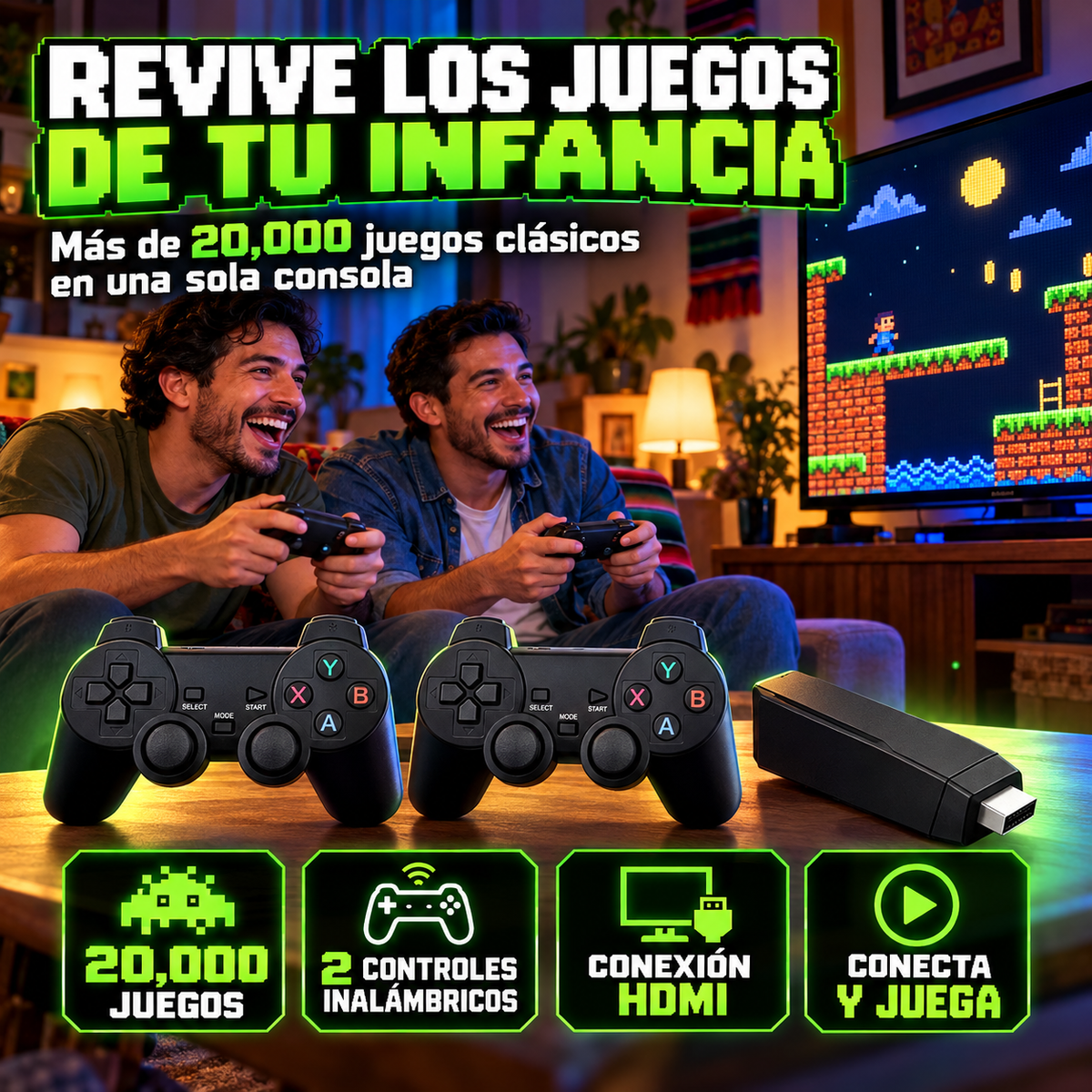 Consola Retro Inalámbrica con 20,000 Juegos y 2 Controles + ENVIO GRATIS + REGALO