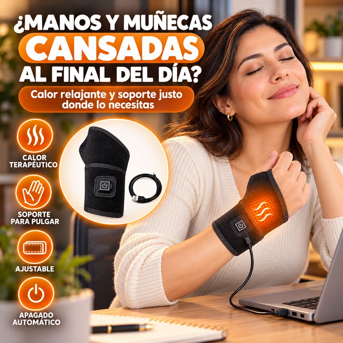 Muñequera Térmica Eléctrica con Calor USB + ENVIO GRATIS + REGALO