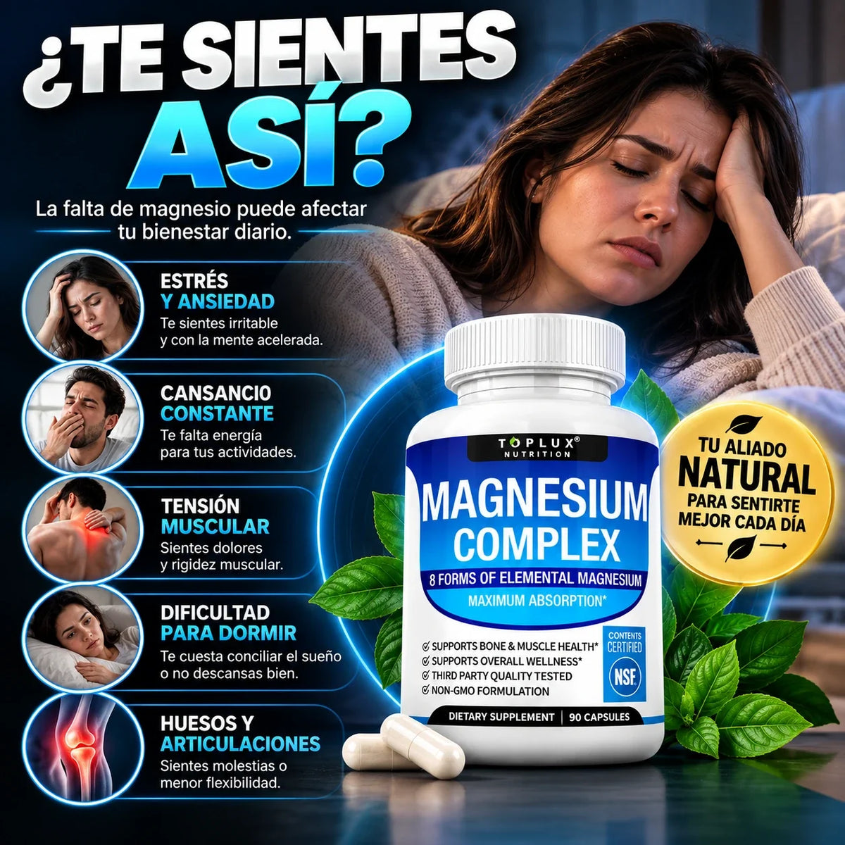 Suplemento Magnesio Complex Toplux 8 en 1 | 90 Cp