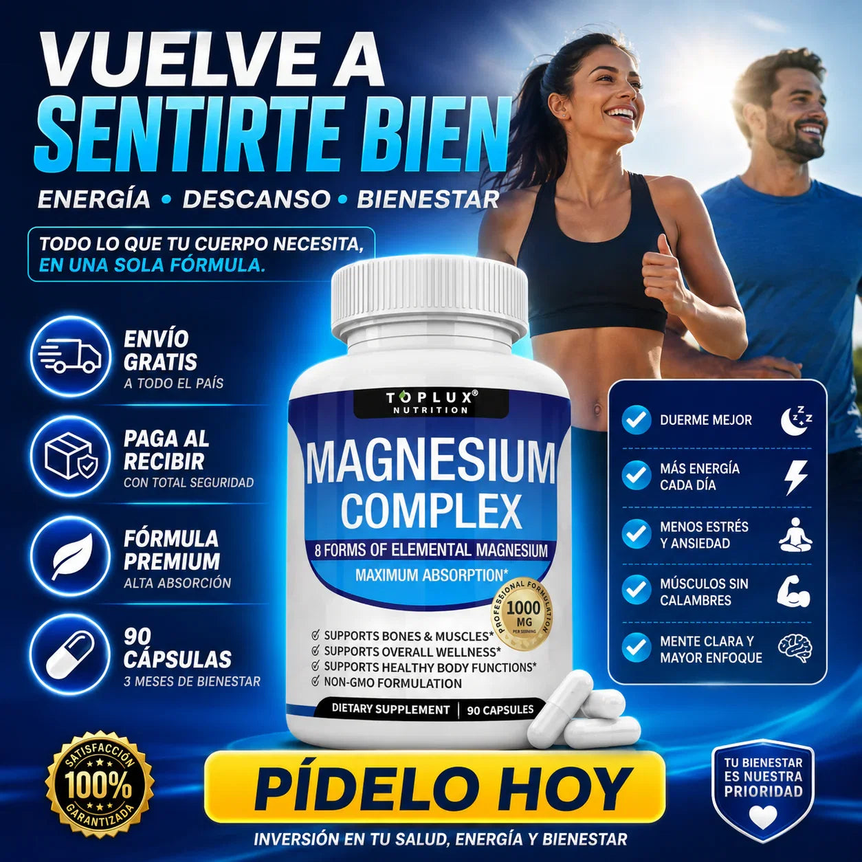 Suplemento Magnesio Complex Toplux  8 en 1 | 90 Cp + Envio Gratis + Regalo