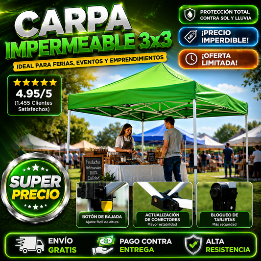 ⛺ CARPAPRO™ — CARPA TOLDO IMPERMEABLE 3X3💥REMATE SOLO $279.990💯