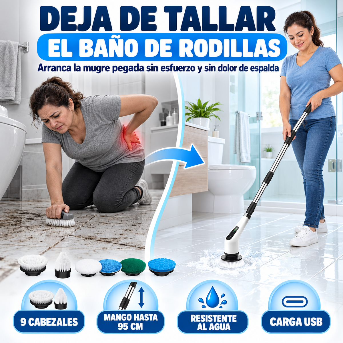 Cepillo Eléctrico de Limpieza 9 en 1 con Mango Extensible + ENVIO GRATIS + REGALO