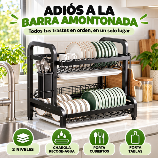 Escurridor de Platos Multifuncional 2 Niveles con Bandeja Recoge-Agua + ENVIO GRATIS + REGALO