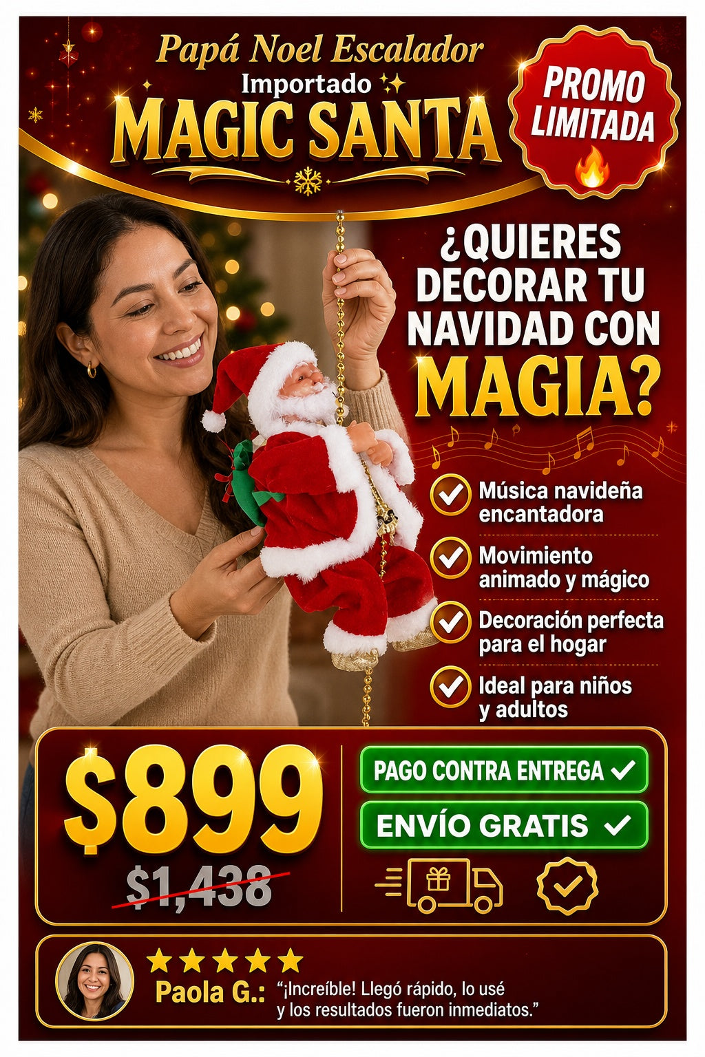 Papá Noel Escalador Musical Movimientos Navidad Importado