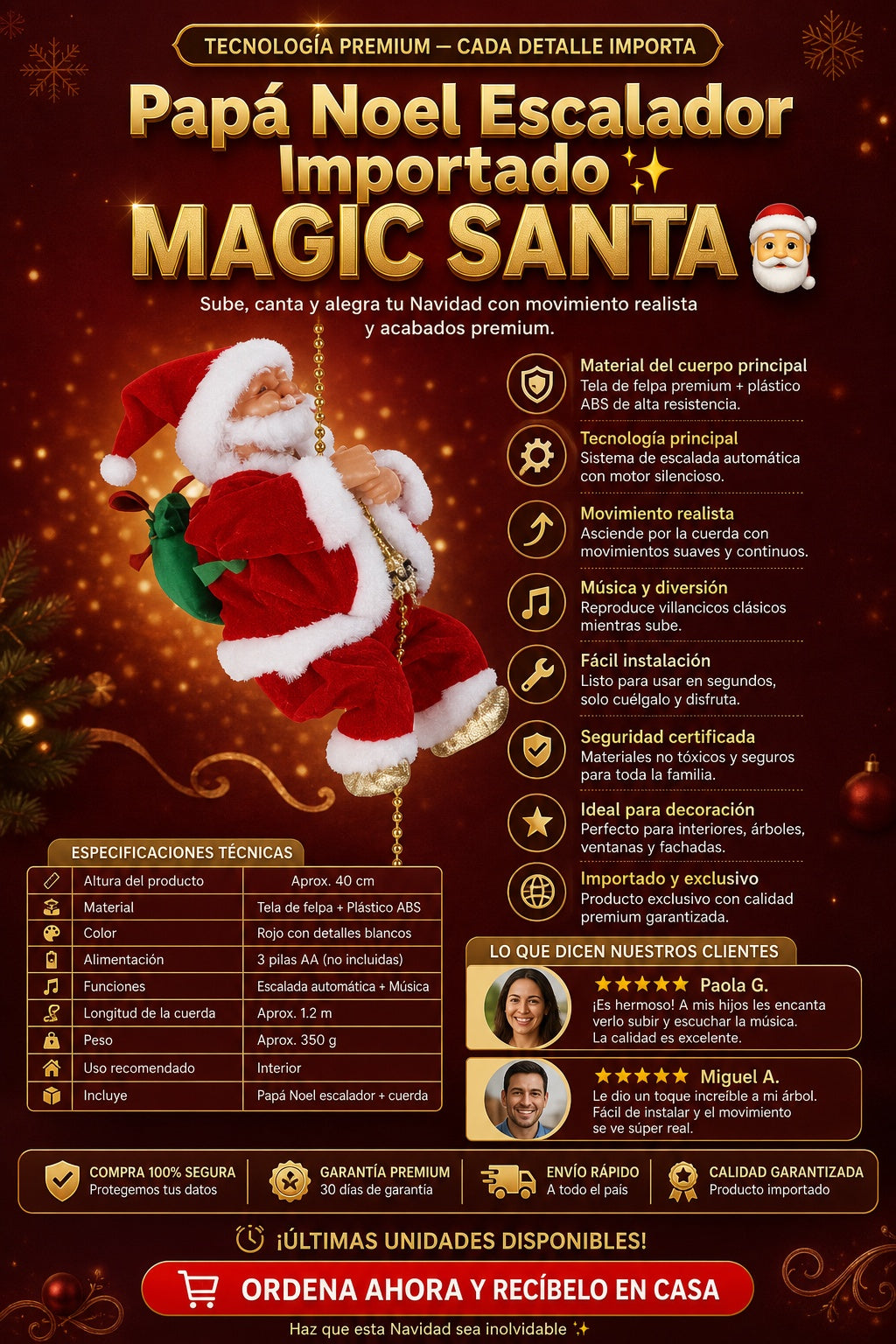 Papá Noel Escalador Musical Movimientos Navidad Importado
